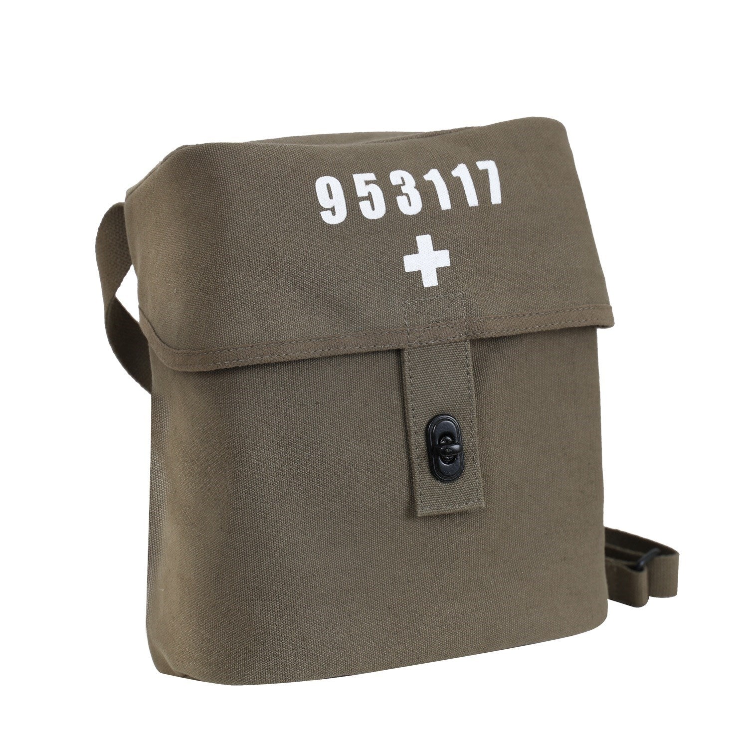Bandolera SWISS verde de lona estilo vintage militar con solapa y cierre metálico
