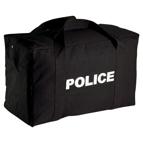 Bolsa grande negra POLICE de lona de algodon con cierre cremallera, 61 x 38 x 33 cm