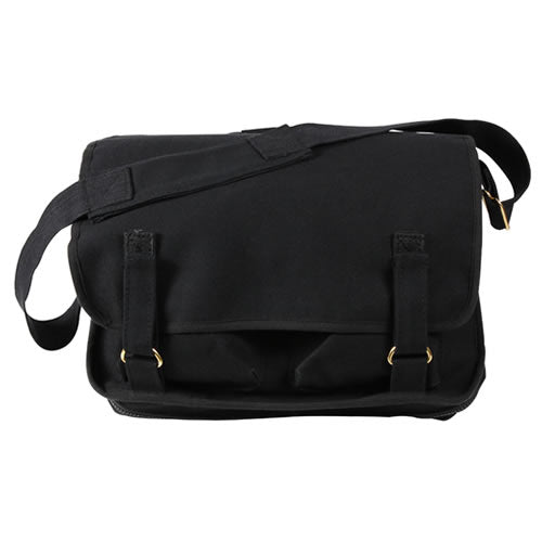 Bolso bandolera escolar EUROPEAN SCHOOL negro de algodón canvas estilo vintage army, gran capacidad