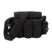 Bandolera Grab Bag negra en poliéster 600D, 24 x 38 x 8 cm, múltiples bolsillos con velcro y clip