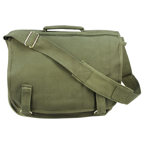 Bolso bandolera escolar EUROPEAN SCHOOL negro de algodón canvas estilo vintage army, gran capacidad