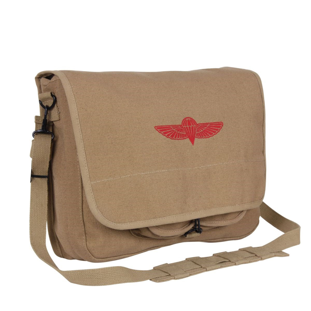Bolsa bandolera ISRAELI PARATROOPER negra de lona de algodón, 38×28×10 cm