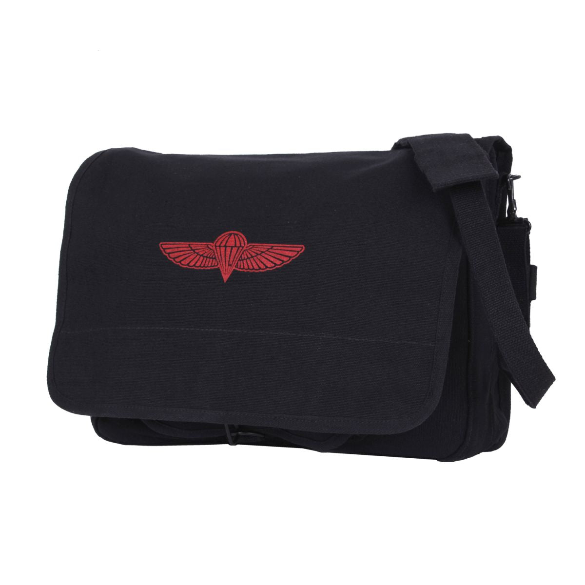 Bolsa bandolera ISRAELI PARATROOPER negra de lona de algodón, 38×28×10 cm