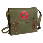 Bolso bandolera sanitario CROSS verde en lona de algodón con tiras de cuero y hebilla, 30 x 28 x 9 cm