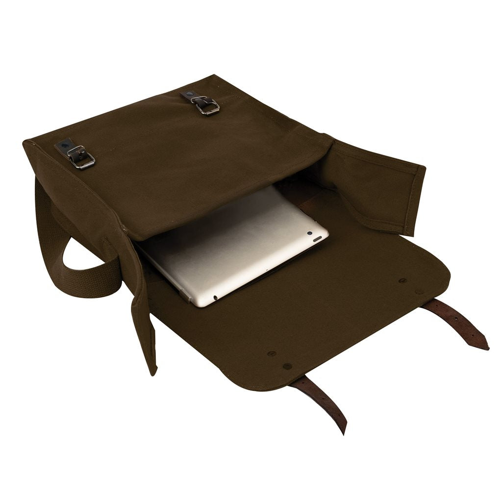Bolsa de hombro de algodón vintage con cierre de correas de cuero, 30×28×9 cm