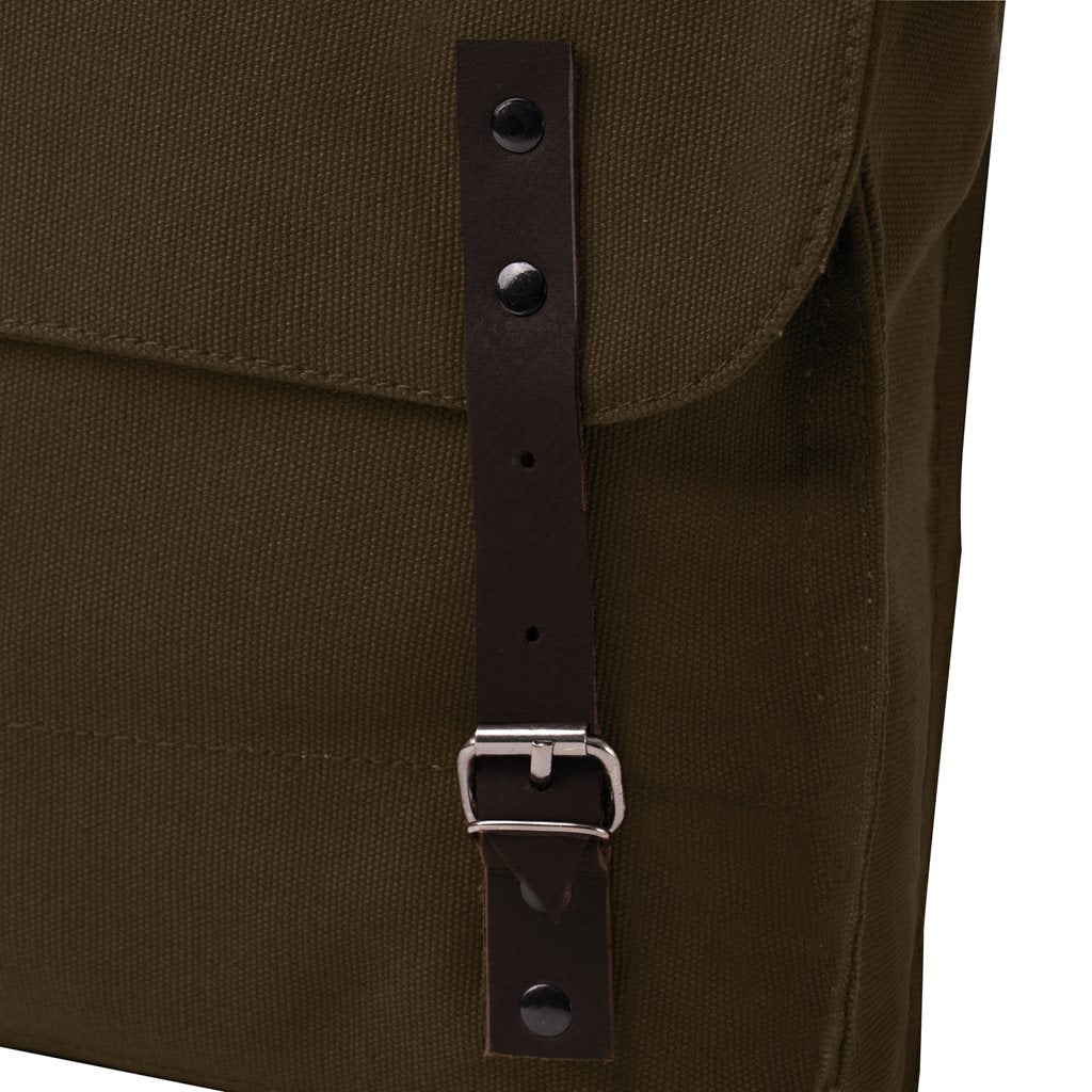 Bolsa de hombro de algodón vintage con cierre de correas de cuero, 30×28×9 cm