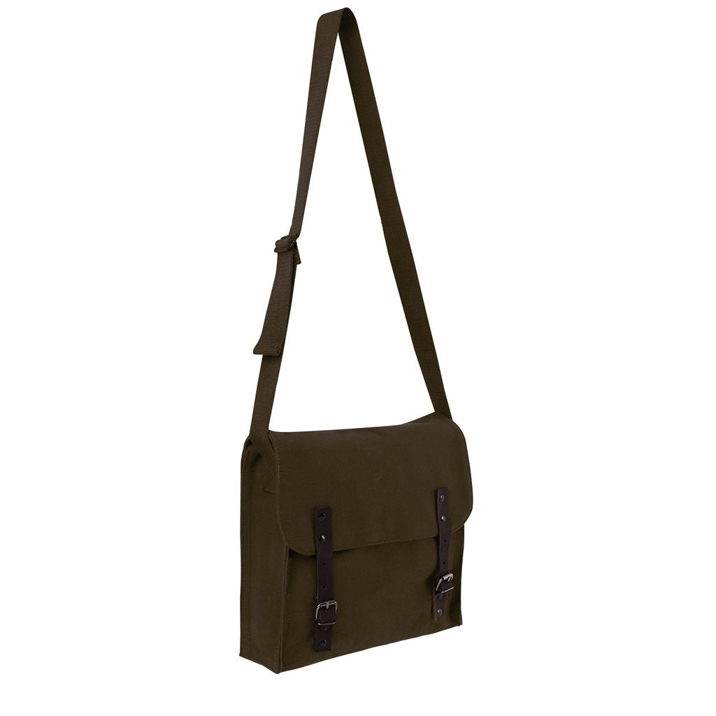 Bolsa de hombro de algodón vintage con cierre de correas de cuero, 30×28×9 cm