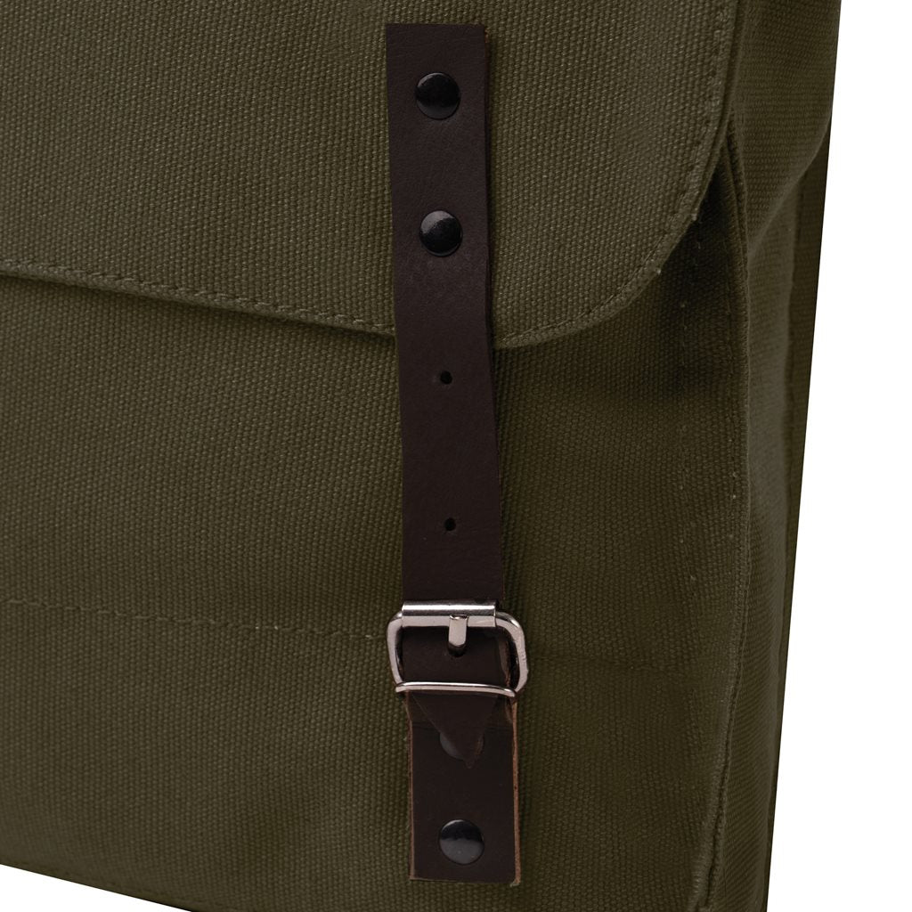 Bolsa de hombro de algodón vintage con cierre de correas de cuero, 30×28×9 cm
