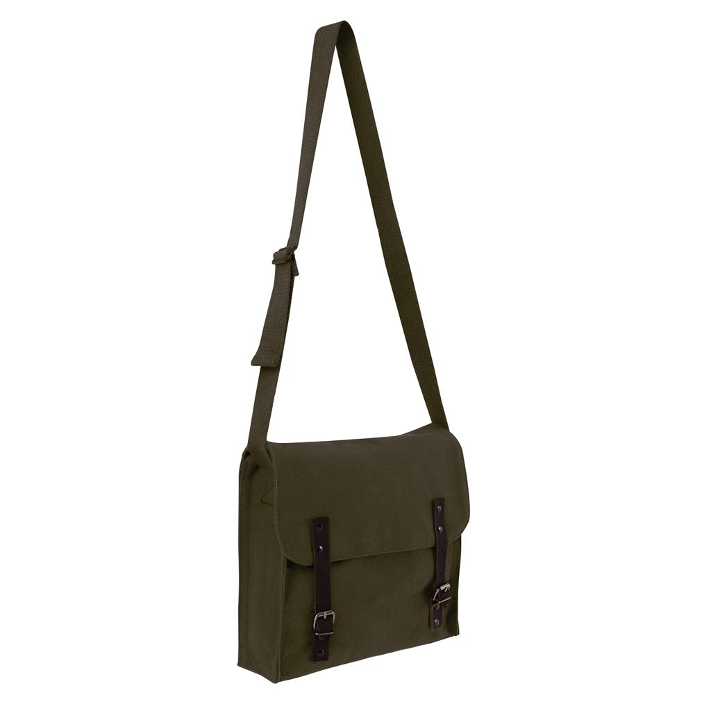 Bolsa de hombro de algodón vintage con cierre de correas de cuero, 30×28×9 cm