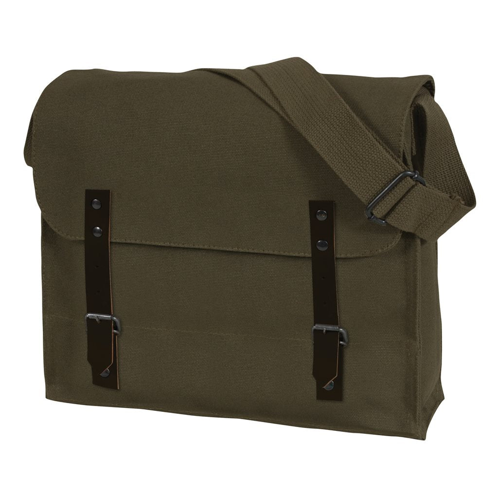Bolsa bandolera de algodón estilo vintage con tiras de cuero y hebilla, 30 x 28 x 9 cm