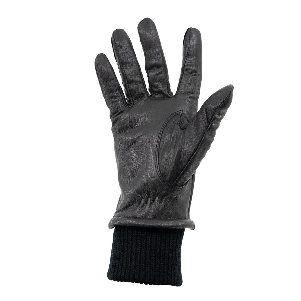Guantes de cuero invierno mujer negros con puño
