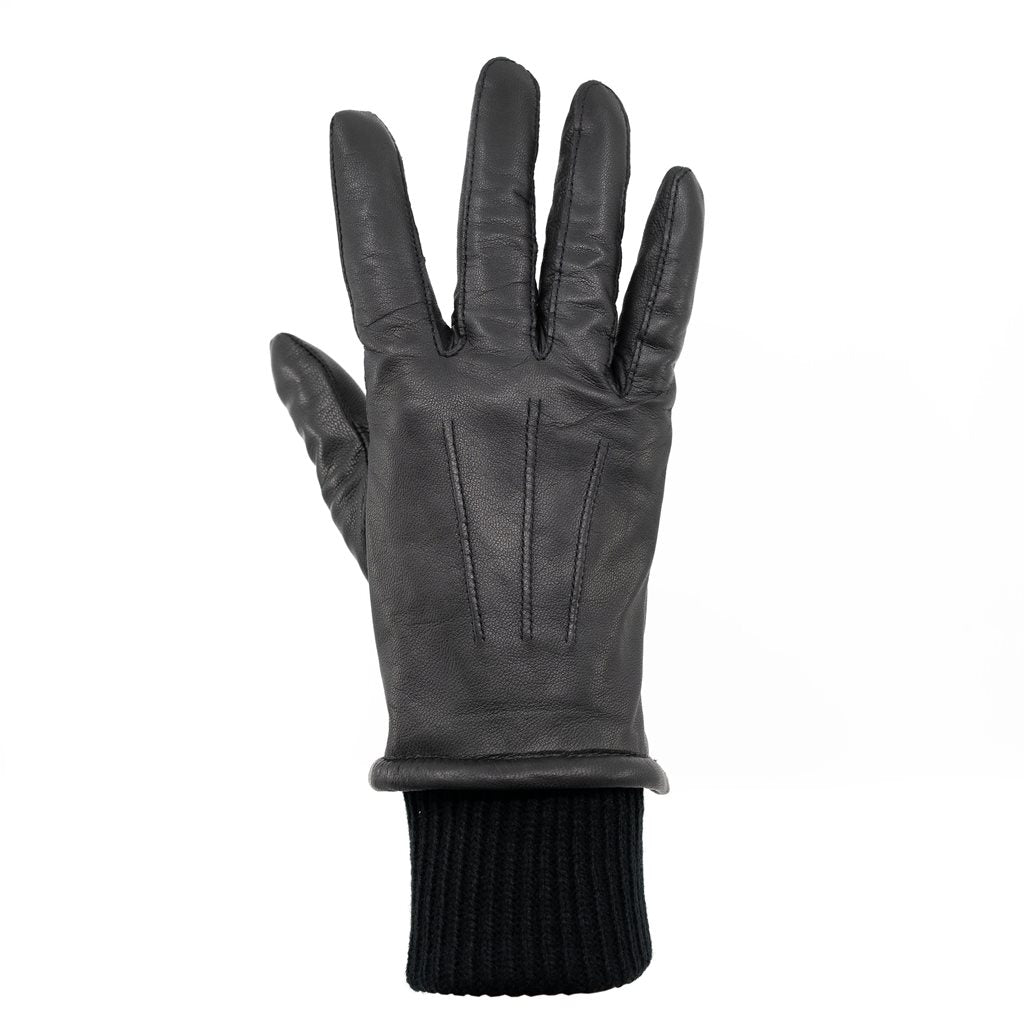 Guantes de cuero invierno mujer negros con puño