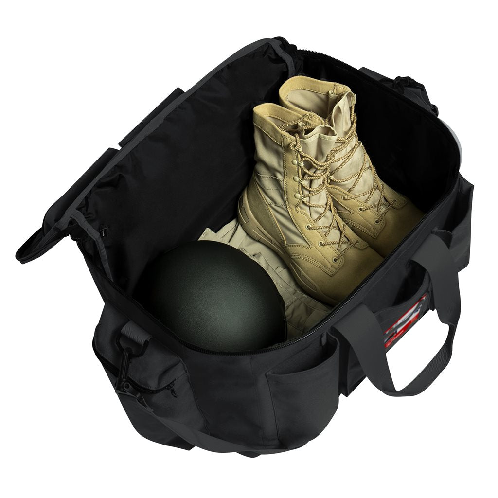 Bolsa de transporte negra POLICE EQUIPMENT con refuerzos laterales rígidos y gran capacidad