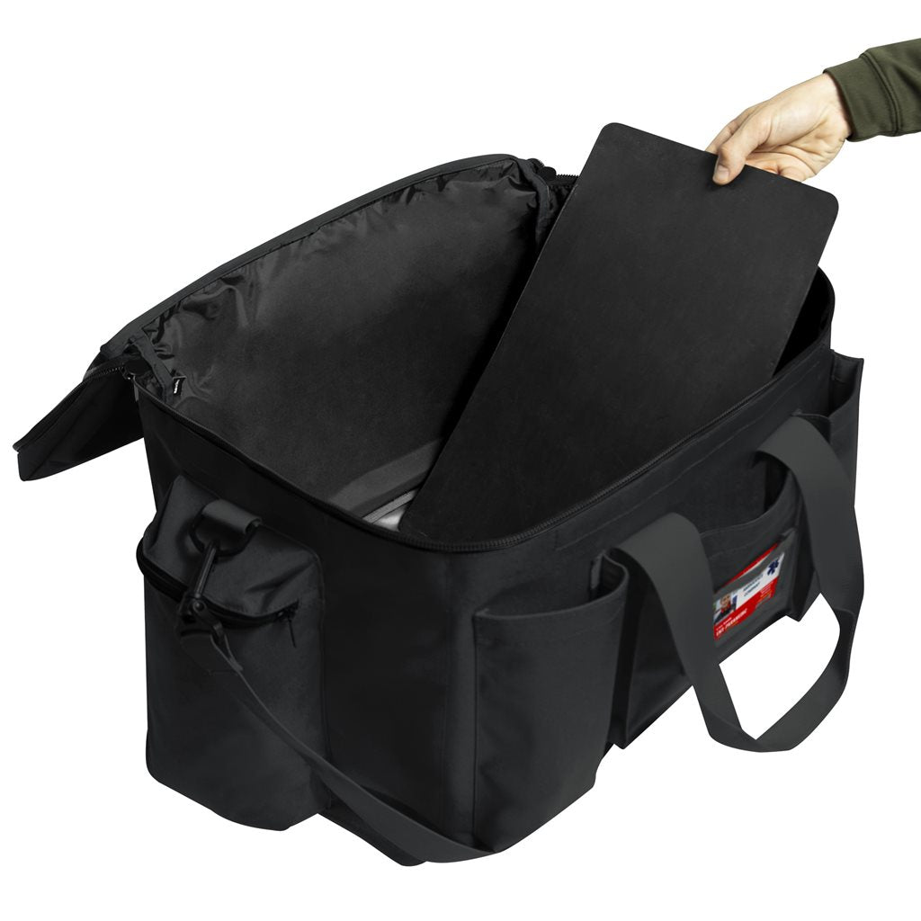 Bolsa de transporte negra POLICE EQUIPMENT con refuerzos laterales rígidos y gran capacidad