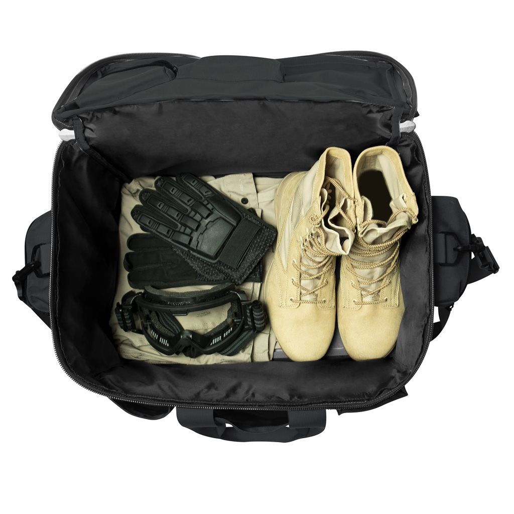 Bolsa de transporte negra POLICE EQUIPMENT con refuerzos laterales rígidos y gran capacidad