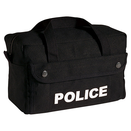 Bolsa pequeña negra POLICE, cierre con cremallera, 2 bolsillos laterales con botones, asas, dimensiones aprox. 28 x 18 x 15 cm