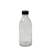 Botella de vidrio transparente cuello estrecho 200 ml con tapón de plástico