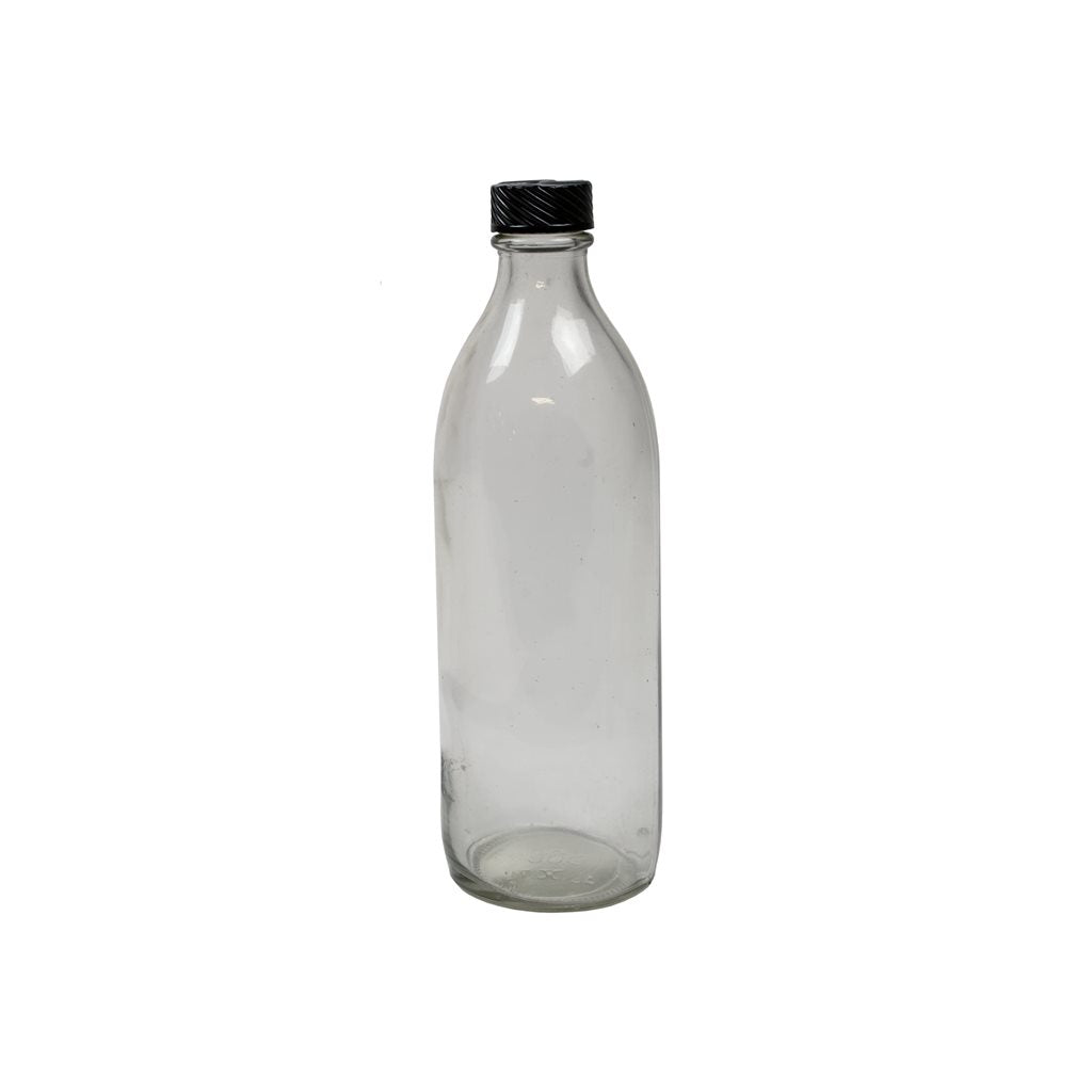 Botella de vidrio 300 ml, cuello estrecho y tapa de plástico con junta