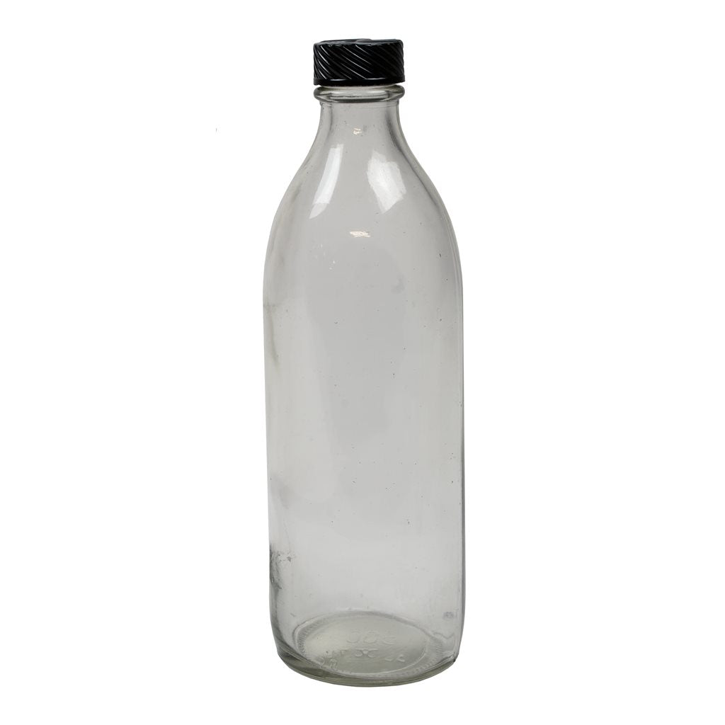 Botella de vidrio transparente 500 ml cuello estrecho con tapa de plástico