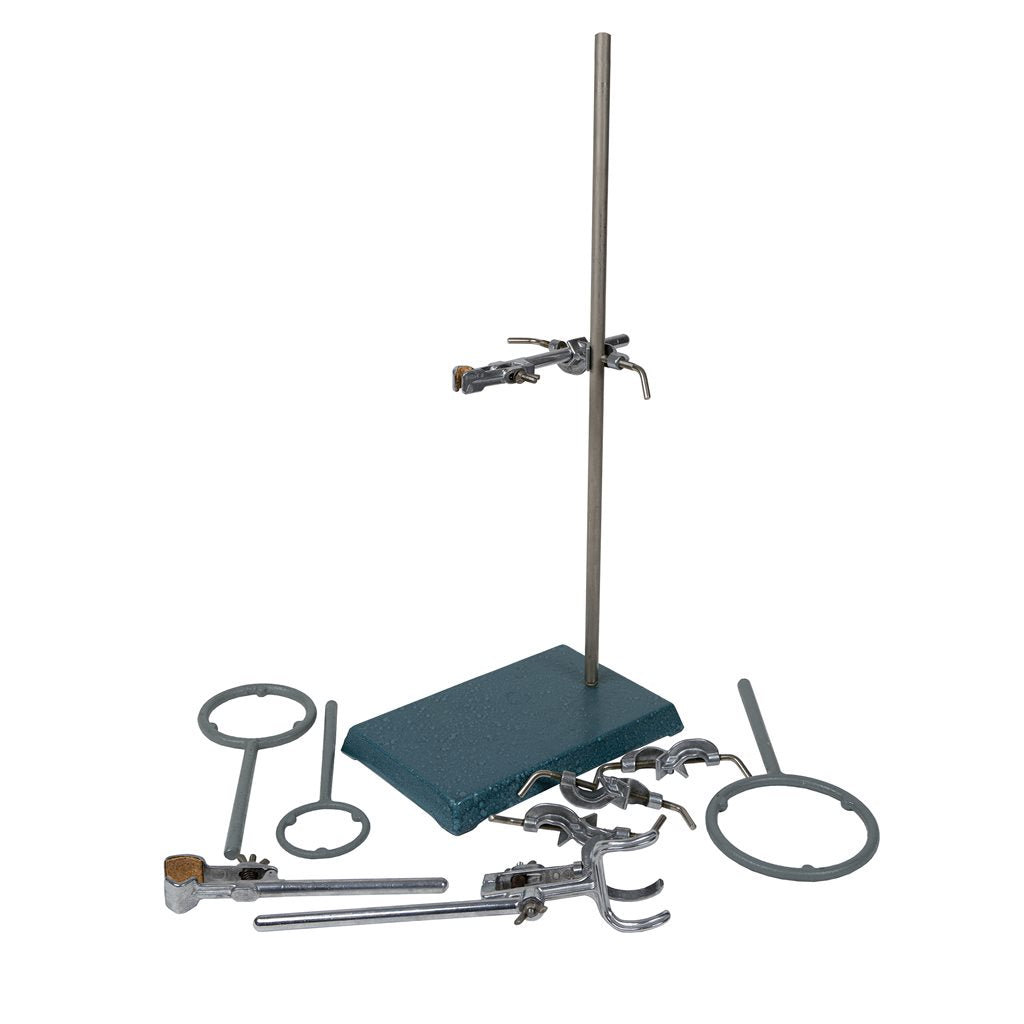 Soporte de laboratorio pesado con pinzas y casquillos