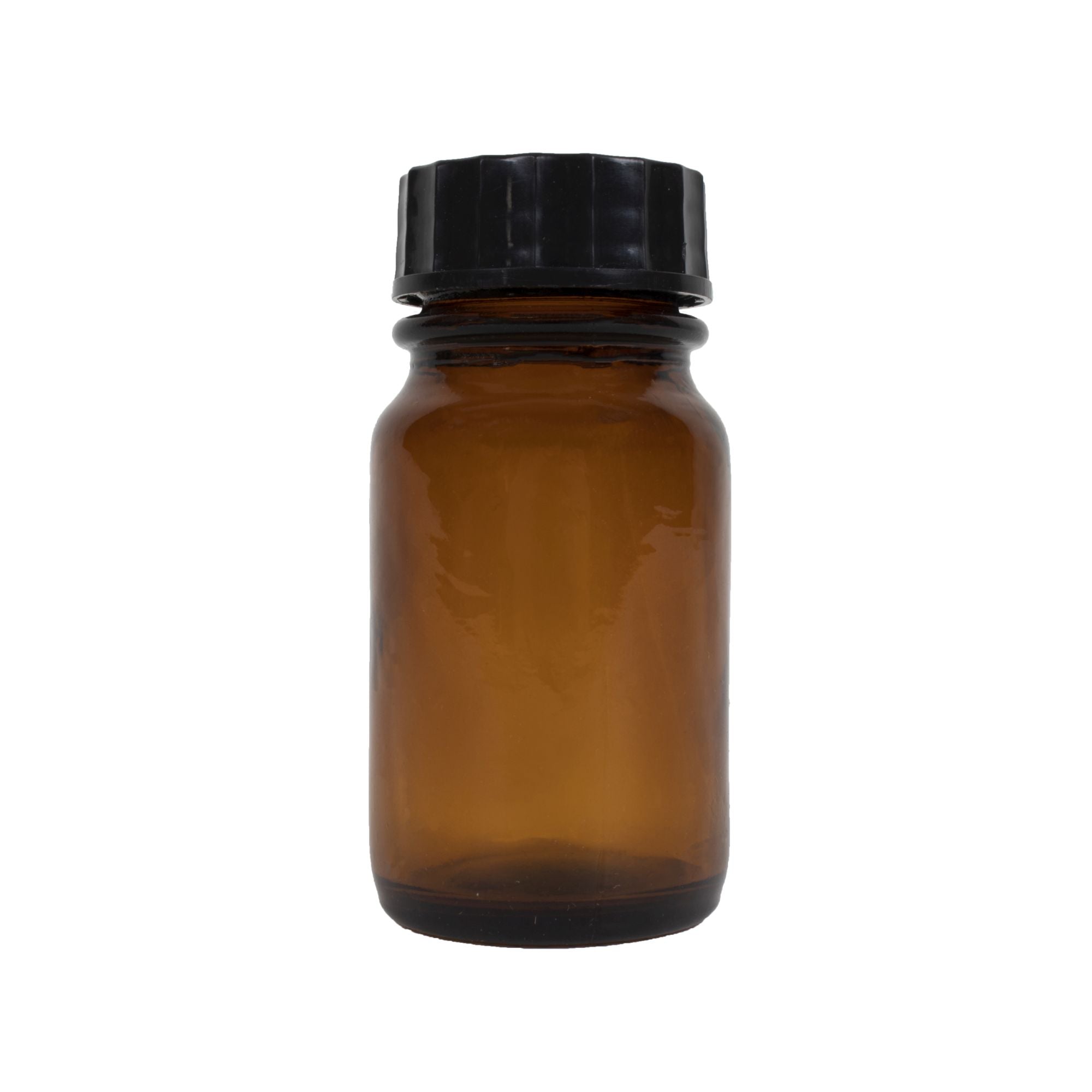 Frasco de vidrio marrón 60 ml con tapa negra de plástico