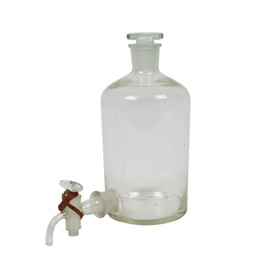 Garrafa de vidrio con grifo y tapón de vidrio, 1l, años 70