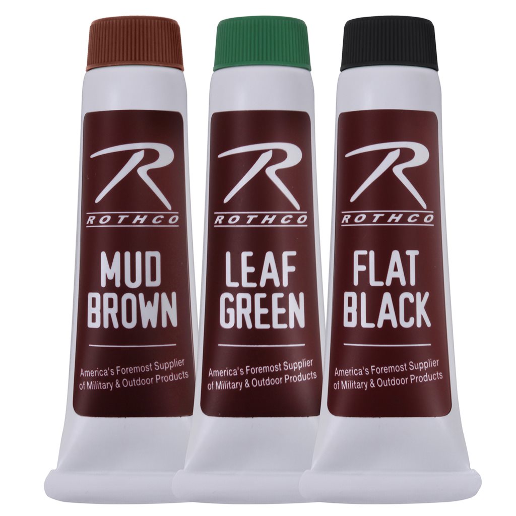Tres tubos de pintura de camuflaje verde, marrón y negra (aprox. 30 g cada uno)