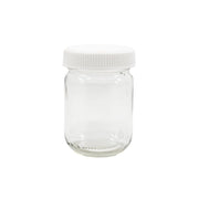 Botella de vidrio de cuello ancho 130 ml con tapa plástica blanca (imagen del producto)