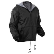 Chaqueta reversible con capucha negra, exterior de nylon y forro de poliéster que conserva el calor