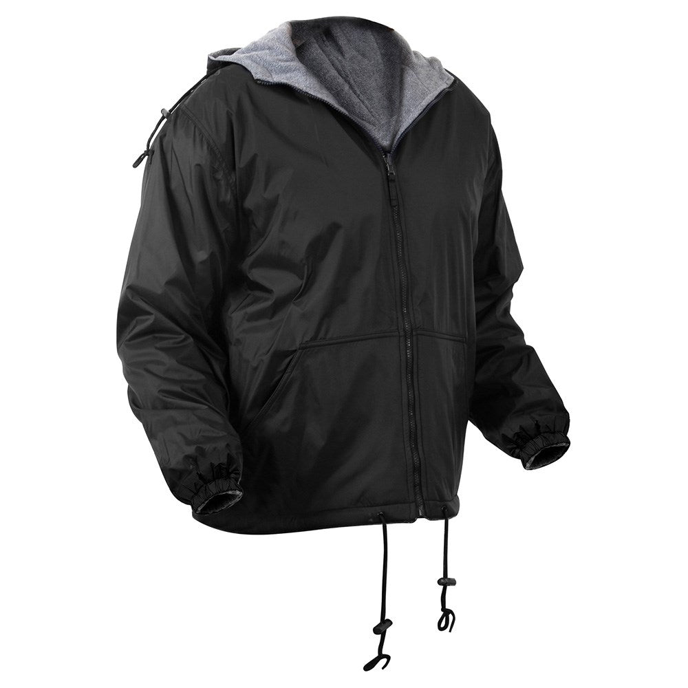 Chaqueta reversible con capucha negra, exterior de nylon y forro de poliéster que conserva el calor