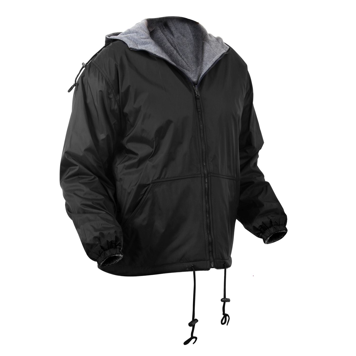 Chaqueta reversible con capucha negra, exterior de nylon y forro de poliéster que conserva el calor