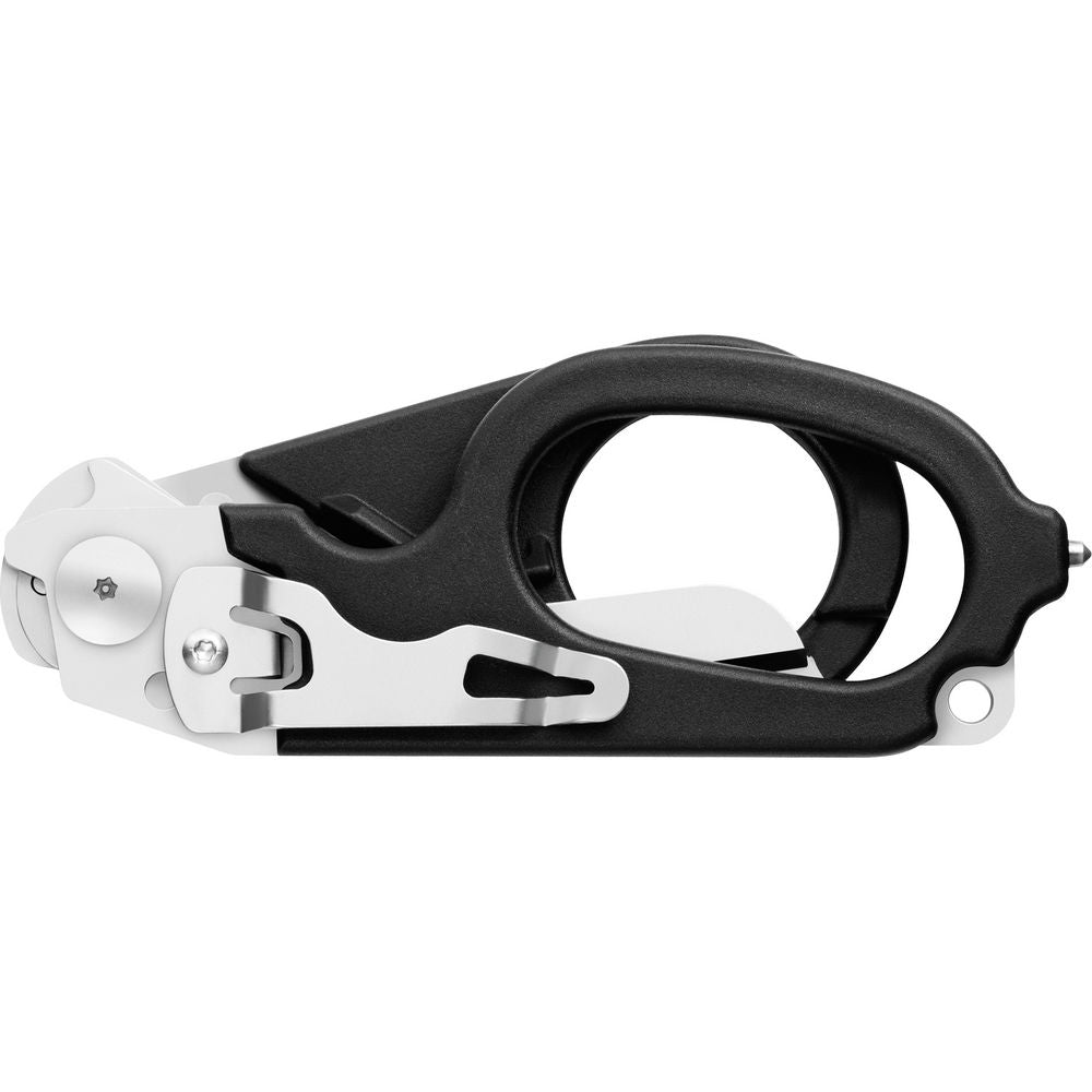Tijeras de rescate RAPTOR negras con funda, mango de fibra y cortadores de cinturón y anillos