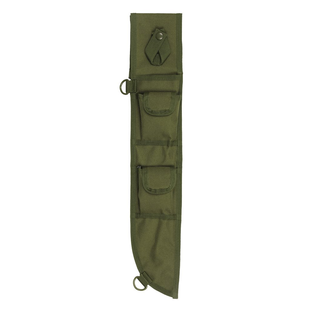 Funda verde para machete 45 cm con bolsillos, anillas D y anclajes MOLLE