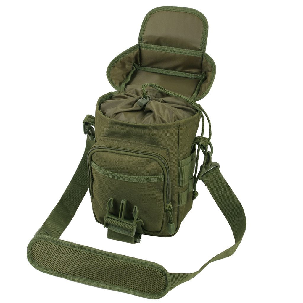 Bolsa táctica FLEXIPACK verde con correa bandolera desmontable y acolchada, 300 x 100 x 150 mm, poliéster 600D