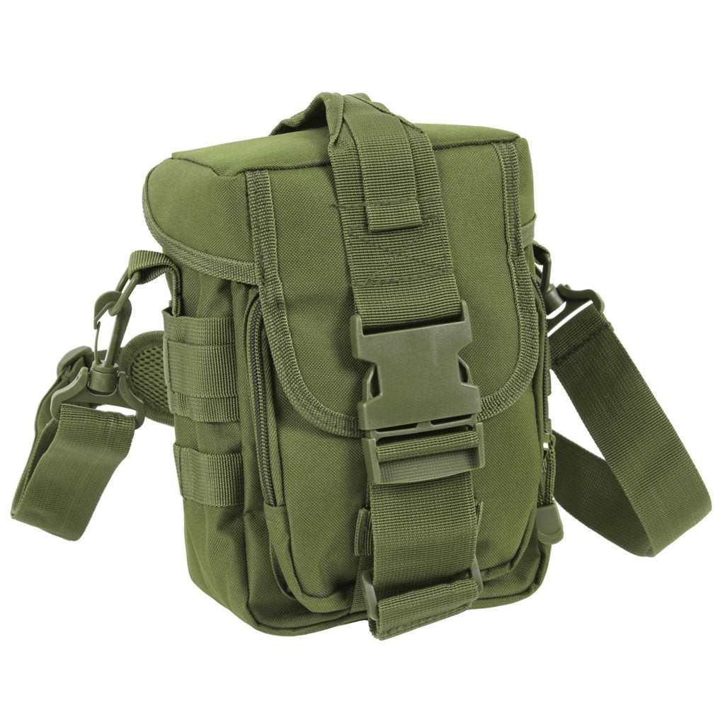 Bolsa táctica FLEXIPACK verde con correa bandolera desmontable y acolchada, 300 x 100 x 150 mm, poliéster 600D