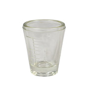 Vaso dosificador pequeño de vidrio con marcas, 6 cm alto, 5 cm diámetro