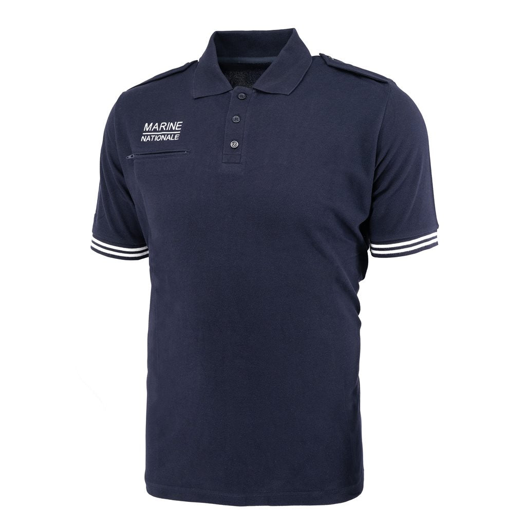 Polo MARINE NATIONALE de manga corta con rayas y bolsillo frontal