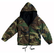 Chaqueta reversible con capucha WOODLAND, cortavientos acolchada con exterior de nylon y forro de poliéster