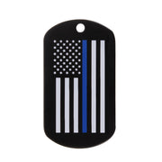 Placa identificativa de acero inoxidable con bandera de EE. UU. y franja azul