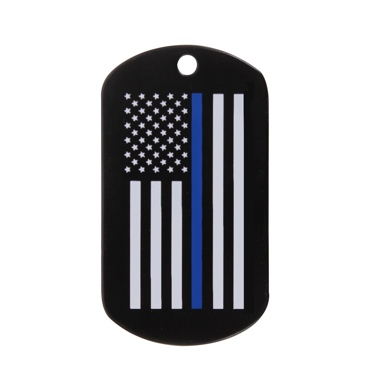 Placa identificativa de acero inoxidable con bandera de EE. UU. y franja azul