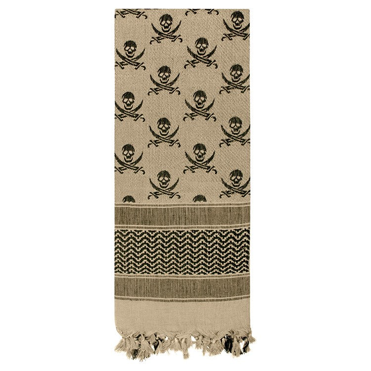 Pañuelo Shemagh Calaveras 107 x 107 cm color Coyote, pañuelo de algodón