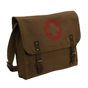 Bolso bandolera médico khaki de lona con tiras de cuero y hebilla, estilo vintage
