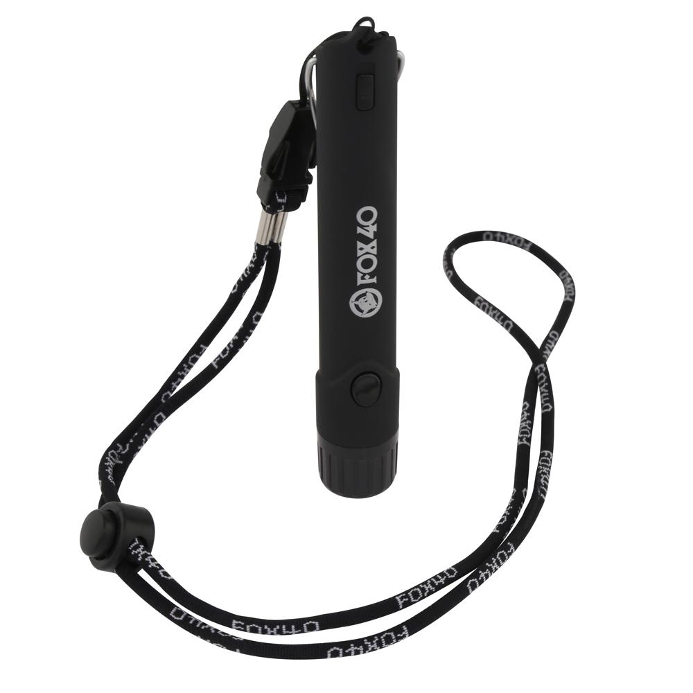 Silbato electrónico negro con luz LED y cordón ajustable con hebilla de plástico