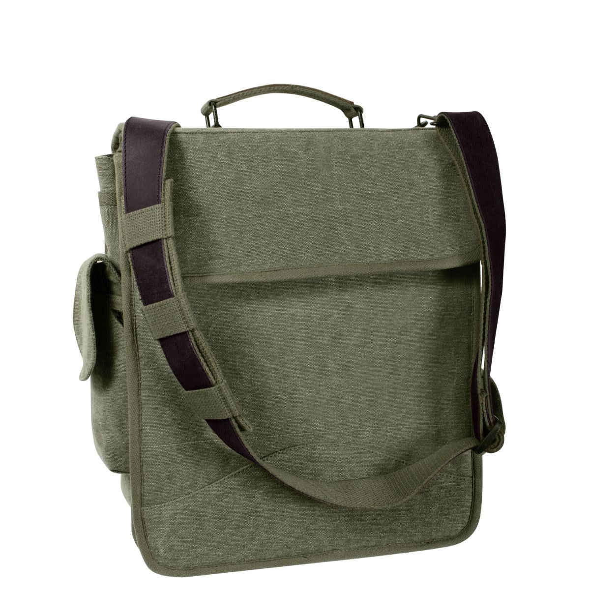 Bolso bandolera VINTAGE M-51 verde de lona de algodón, bolsillo exterior con doble cremallera y cierre a presión, 30x35 cm