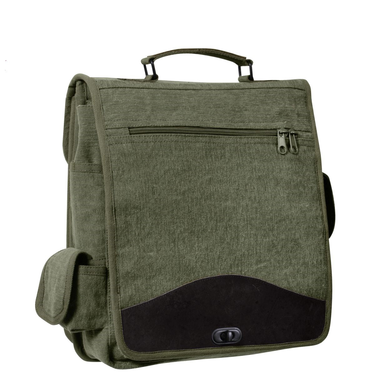 Bolso bandolera VINTAGE M-51 verde de lona de algodón, bolsillo exterior con doble cremallera y cierre a presión, 30x35 cm