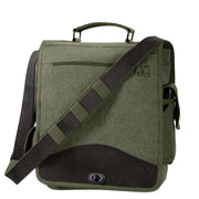 Bolso bandolera VINTAGE M-51 verde de lona de algodón, bolsillo exterior con doble cremallera y cierre a presión, 30x35 cm