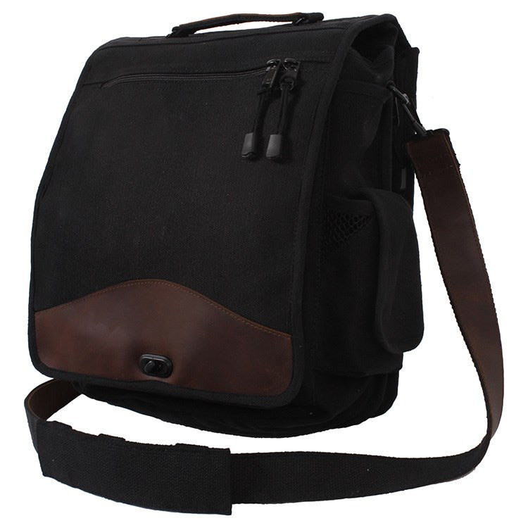 Bolsa vintage M-51 negra con correa ajustable 30x35x15 cm