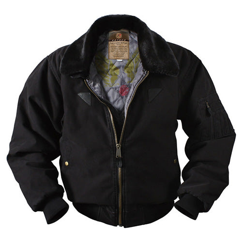 Chaqueta B-15A Bomber VAGE negra, réplica vintage con cuello desmontable de piel sintética