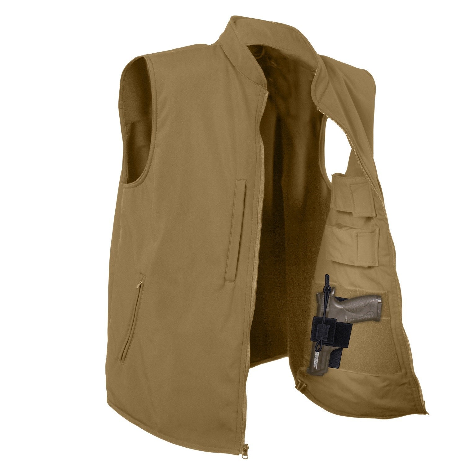Chaleco softshell CONCEALED CARRY, resistente al agua y viento, bolsillos ext. e int., exterior 100% poliester, forro fleece