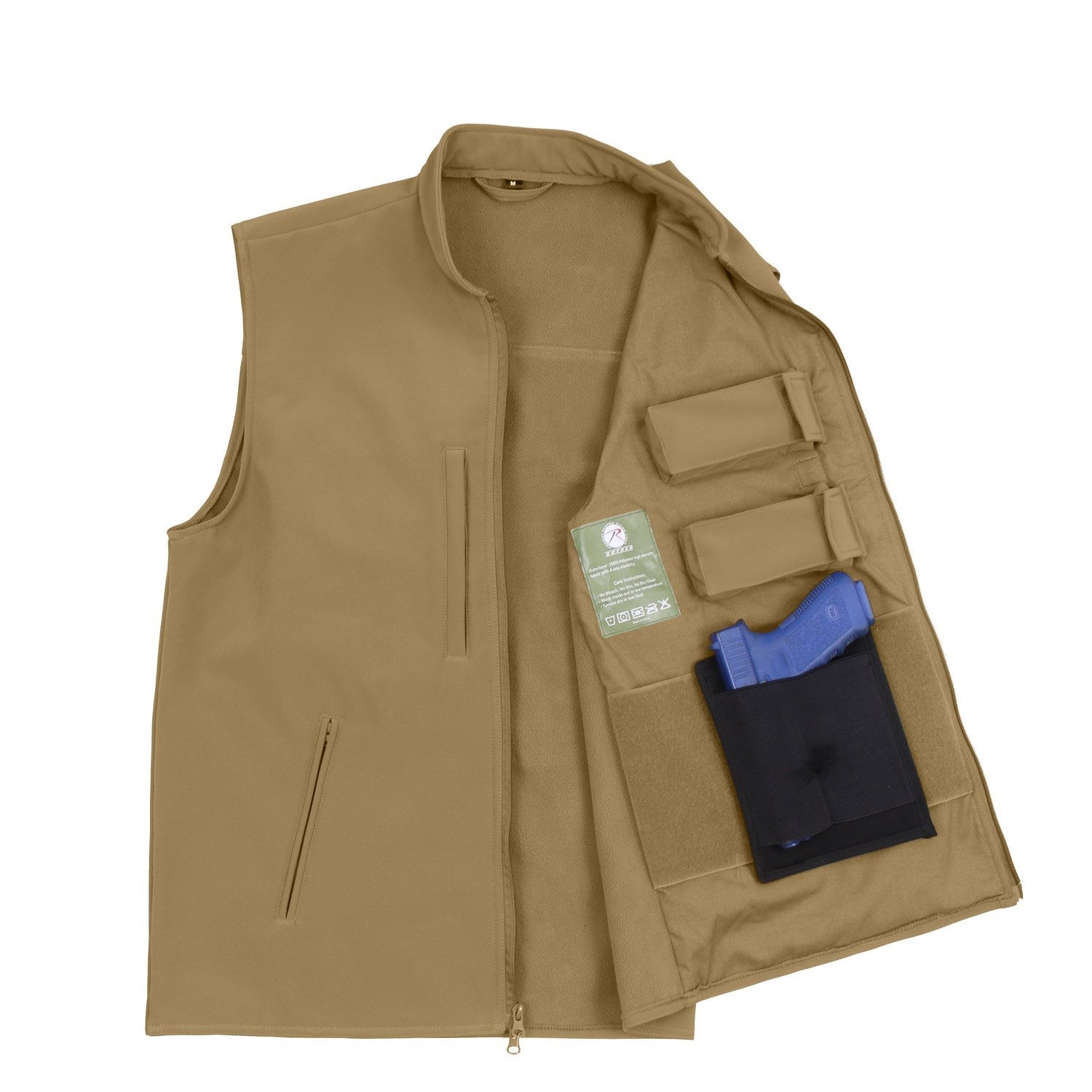 Chaleco softshell CONCEALED CARRY, resistente al agua y viento, bolsillos ext. e int., exterior 100% poliester, forro fleece